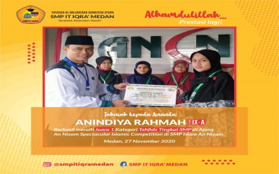 Juara I Lomba Tahfidz Tingkat SMP di An Nizam Spectacular Islamic Competition 2020